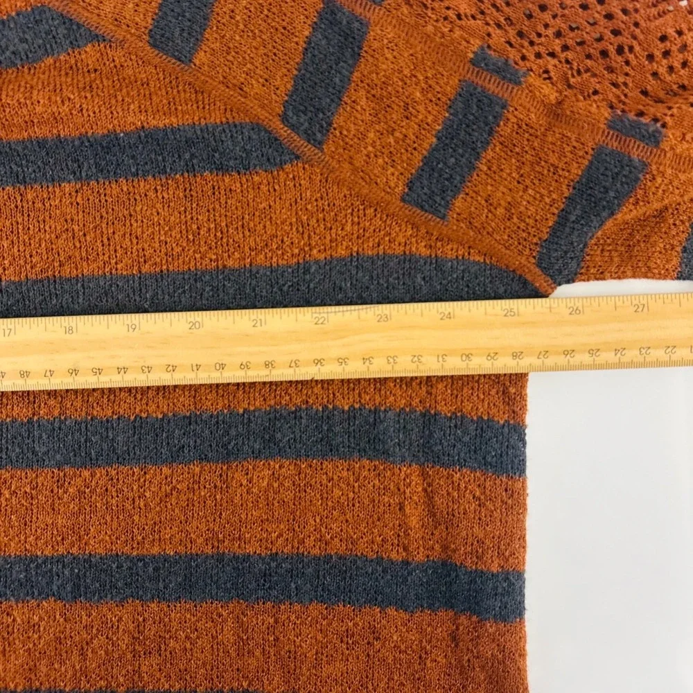 Free People We The Free Striped V-Neck Sweater Rust Brown Grey XS Open Knit Boho